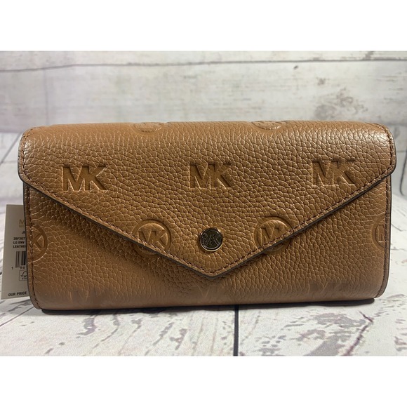 Michael Handbags - Michael Kors Large Envelope Brown MK logo Leather Embossed Wallet